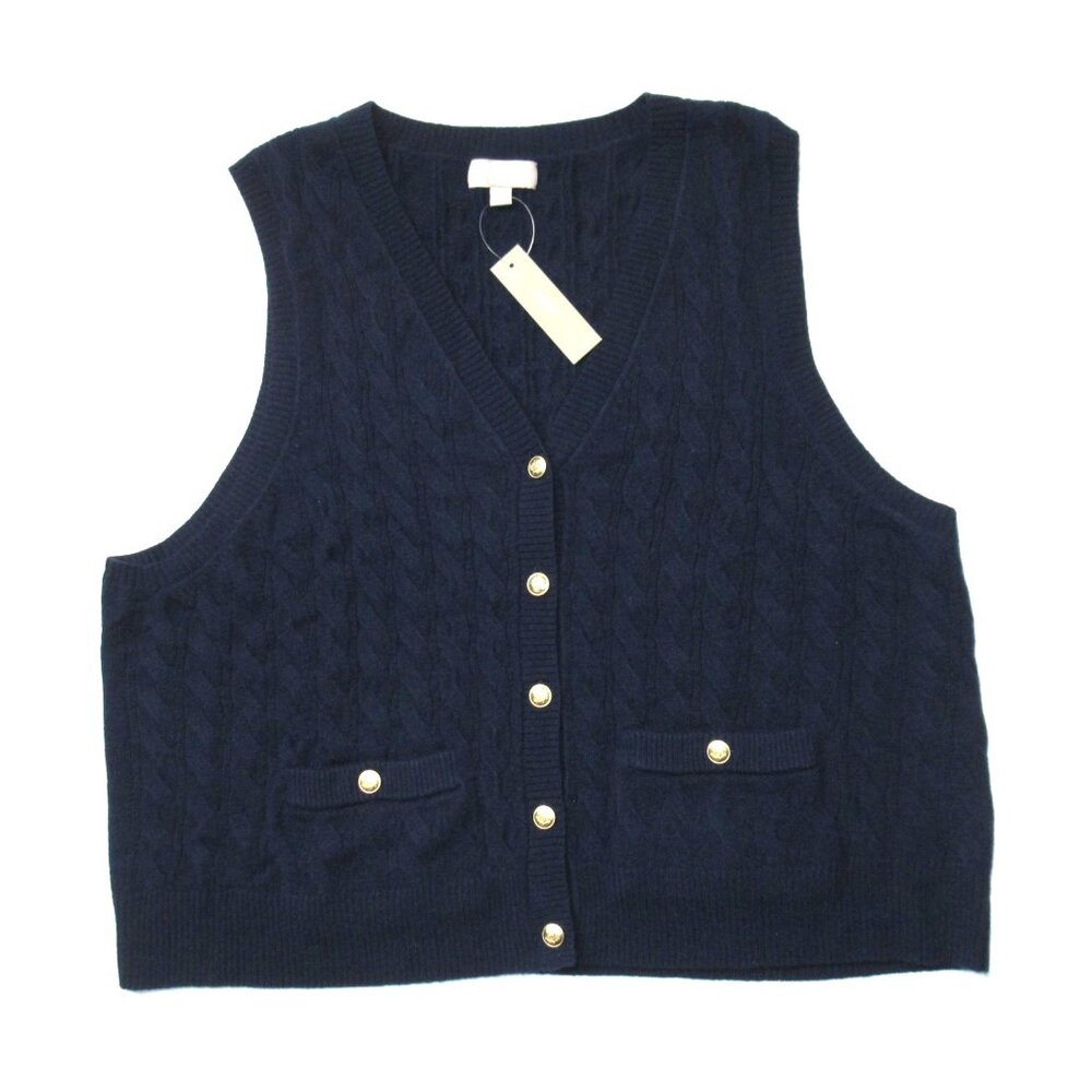 NWT J.Crew Cashmere Cable-knit Sweater-vest in Navy Blue 2X